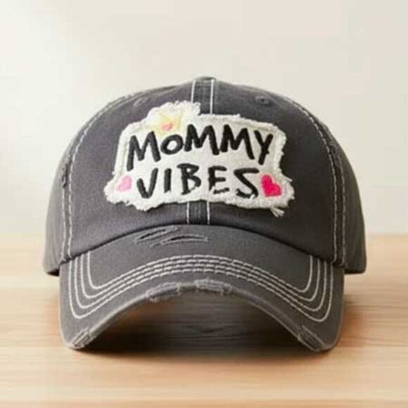 2/$30 Ladies Black Mommy Vibes Distressed Baseball Hat - Picture 3 of 10